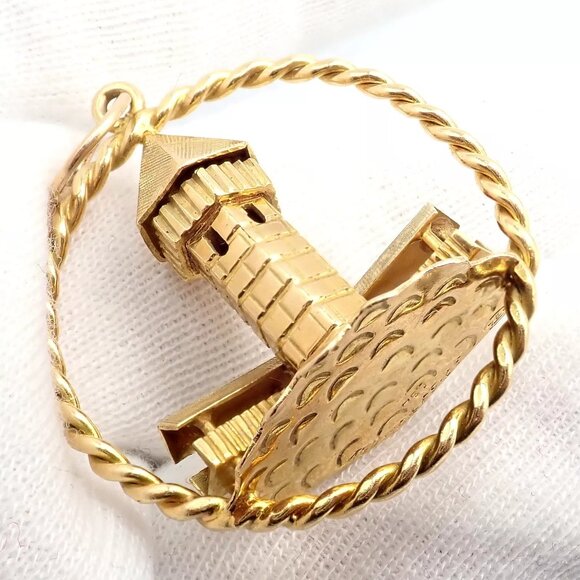 Rare! Vintage Gubelin 18k Yellow Gold Tower Charm Pendant - Picture 6 of 11